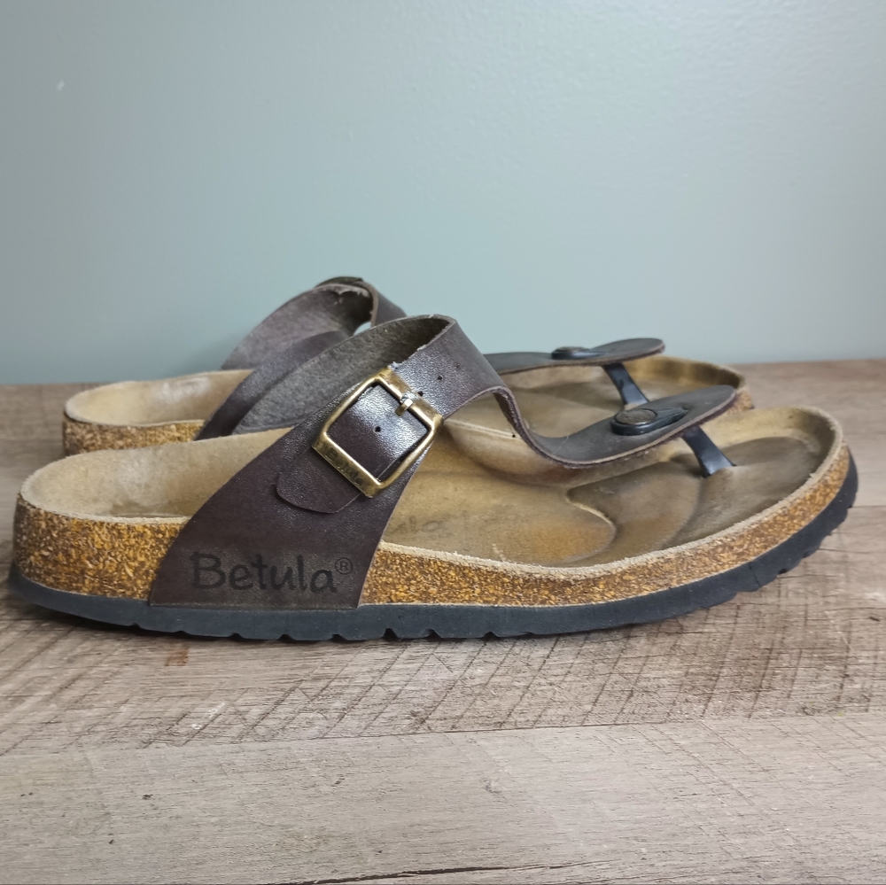 Birkenstock Betula Gizah Thong Sandals Brown Metallic 40 Womens US 9 Contoured